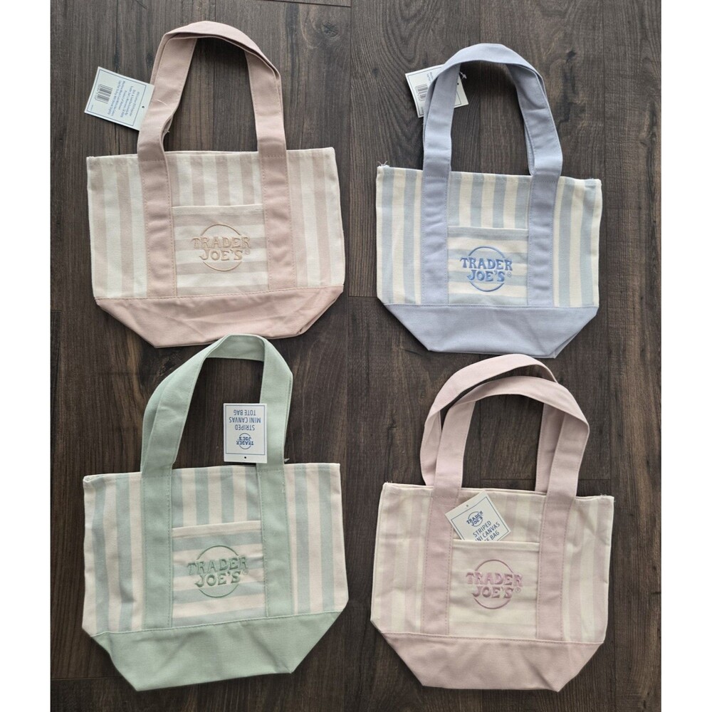 Trader Joe’s Mini Pastel Stripe Canvas Tote Bag Limited Edition Set Of 4